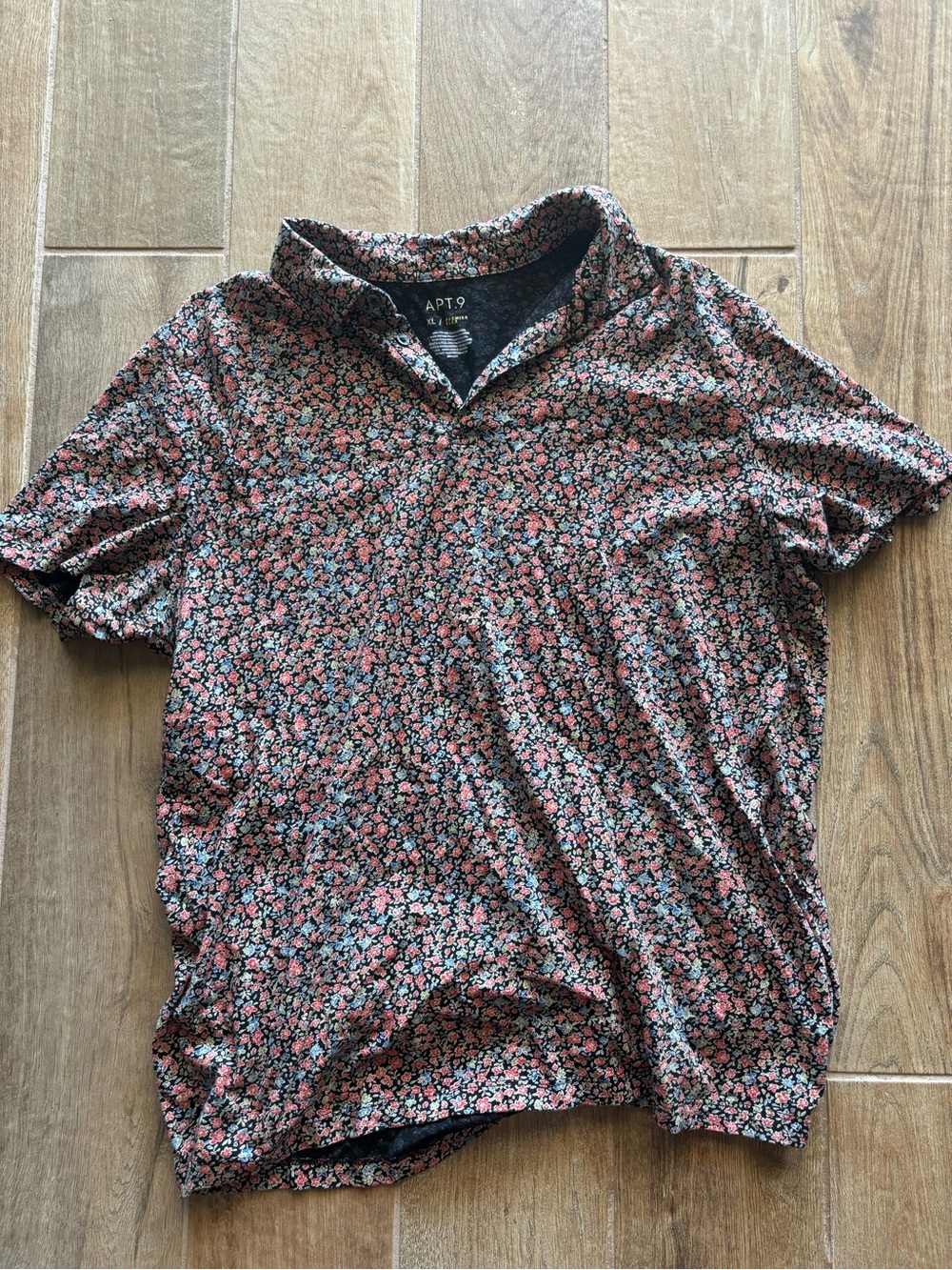 Apt. 9 Men’s Black Polo with Red Floral Print
